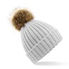 Fur Pom Pom Chunky Beanie - B412:Light Grey, 100% acrylic, One Size